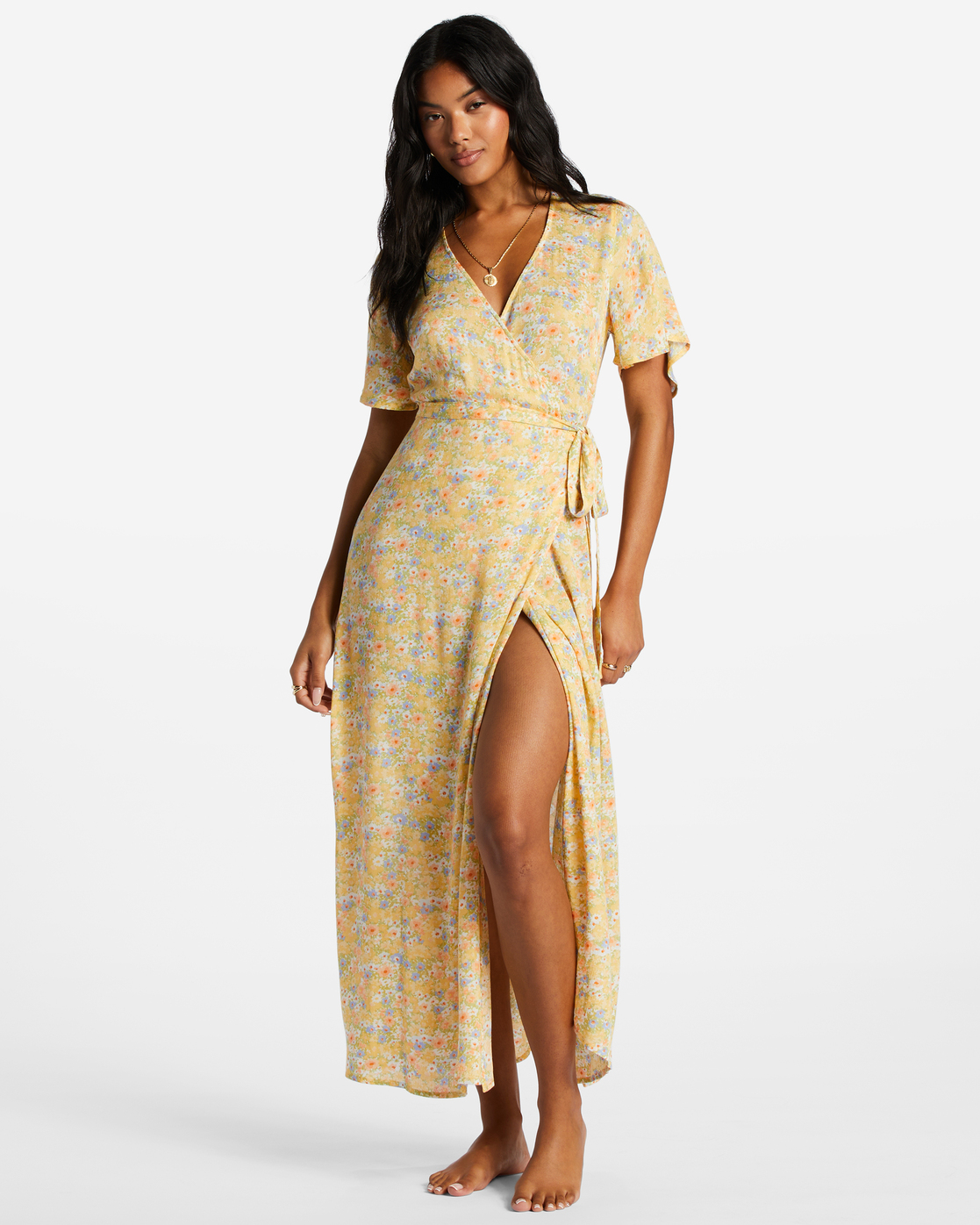 billabong women's wrap front midi length dress Wrap Front Midi Length Dress at Amazon Women's Clothing store