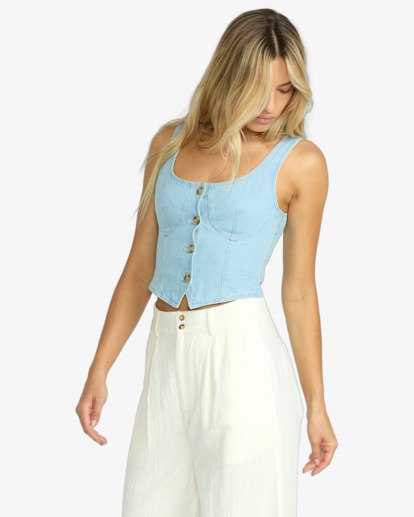 billabong, Sunwashed - Gilet en denim pour Femme, SALT BLUE (bsa) Sunwashed - Denim Vest Top for Women  24B042504