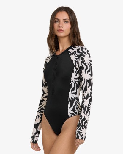 billabong, By My Side Zip - Long Sleeve One-Piece Swimsuit for Women, BLACK WHITE (bci) By My Side Zip - Long Sleeve One-Piece Swimsuit for Women  24O034501