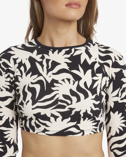 billabong, By My Side Crop - Long Sleeve Cropped Rash Vest for Women, BLACK WHITE (bci) By My Side Crop - Long Sleeve Cropped Rash Vest for Women  24O034572