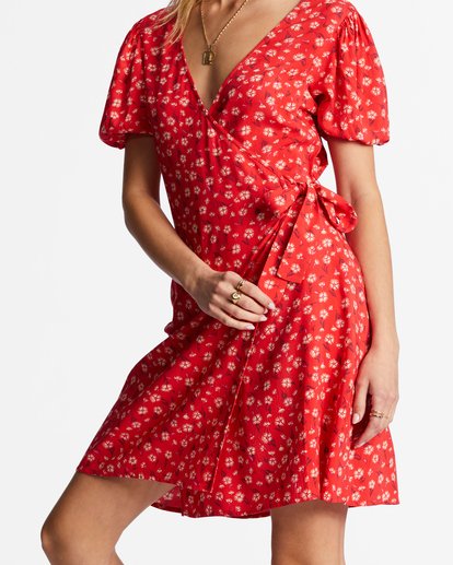 billabong, Hot Tropics - Mini Wrap Dress for Women, BRIGHT POPPY (rne0) Hot Tropics - Mini Wrap Dress for Women  ABJWD00524