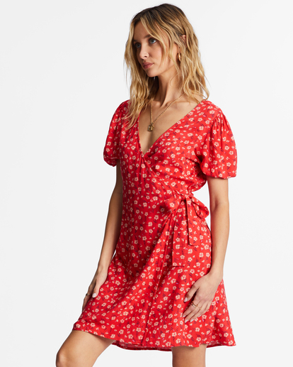 billabong, Hot Tropics - Mini Wrap Dress for Women, BRIGHT POPPY (rne0) Hot Tropics - Mini Wrap Dress for Women  ABJWD00524