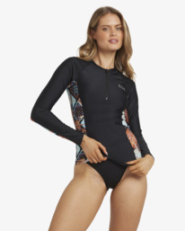 0 Forever Folk Reef - Long Sleeve Zipped Rash Vest for Women Black 24O034573 Billabong