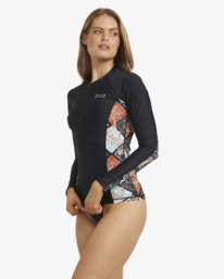 1 Forever Folk Reef - Long Sleeve Zipped Rash Vest for Women Black 24O034573 Billabong
