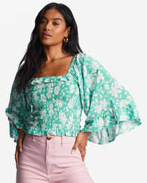 4 Be My Babe - Bell Sleeve Top for Women Green ABJWT00391 Billabong