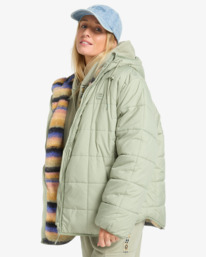 3 Happy Camper - Steppjacke mit Kapuze für Frauen Grün EBJJK00165 Billabong