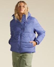 3 Transport - Hooded Puffer Jacket for Women Blue F3JK33BIF2 Billabong
