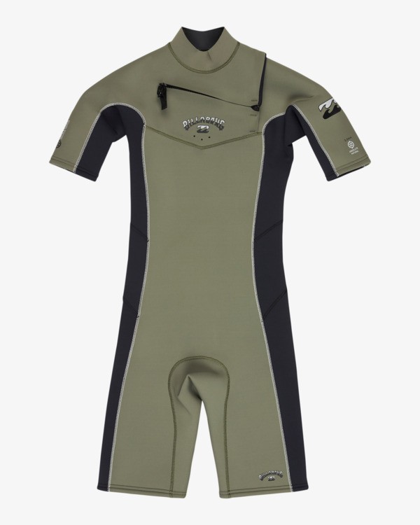 11 2/2mm Absolute Natural - Short Sleeve Chest Zip Wetsuit for Boys 8-16 Green 24CW191505 Billabong