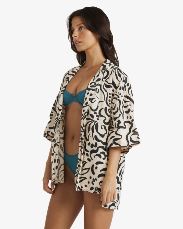 3 Beach Side - Camisa oversized para Mulher Beige ABJWT00534 Billabong