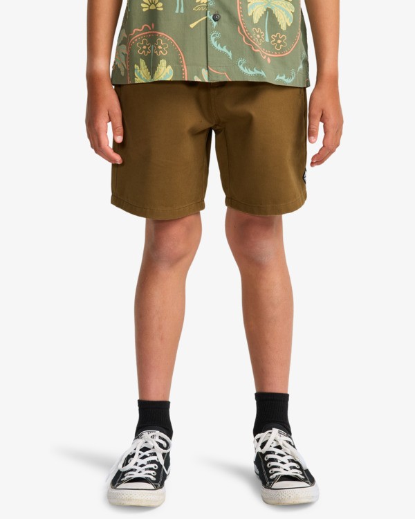 0 Larry Twill - Short de cintura el&aacute;stica para chicos 8-16 Marron EBBWS00115 Billabong