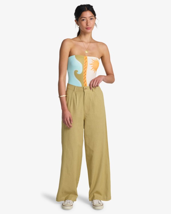 1 Heaven - Pantalon tailleur &agrave; pinces pour Femme Vert EBJNP00136 Billabong