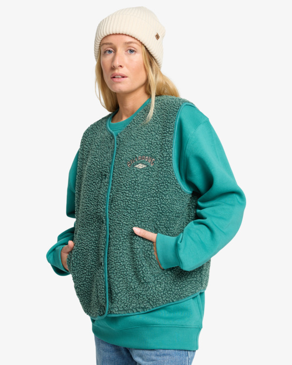 3 Be Happy - Mouwloze Sherpa Top voor Dames Green EBJPF00118 Billabong