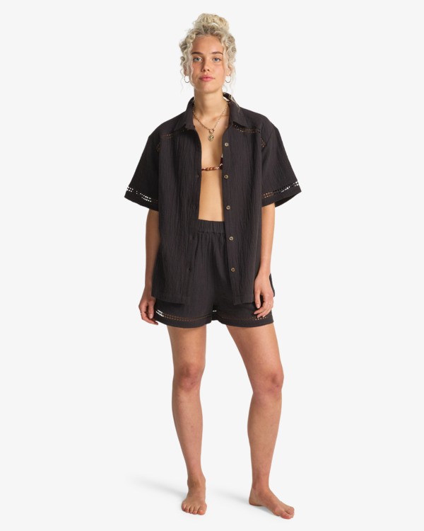 1 Summers End - Camisa de manga corta para mujer Negro EBJWT00126 Billabong
