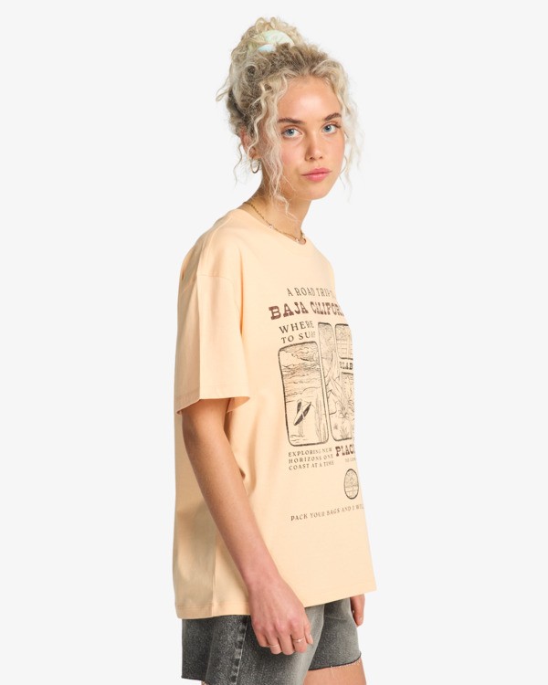 3 Flying To The Moon - Short Sleeve T-Shirt for Women Pink EBJZT00570 Billabong