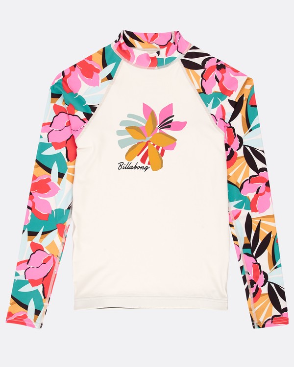 0 Girls' Flower Long Sleeve Rashguard Beige N4KY04BIP9 Billabong