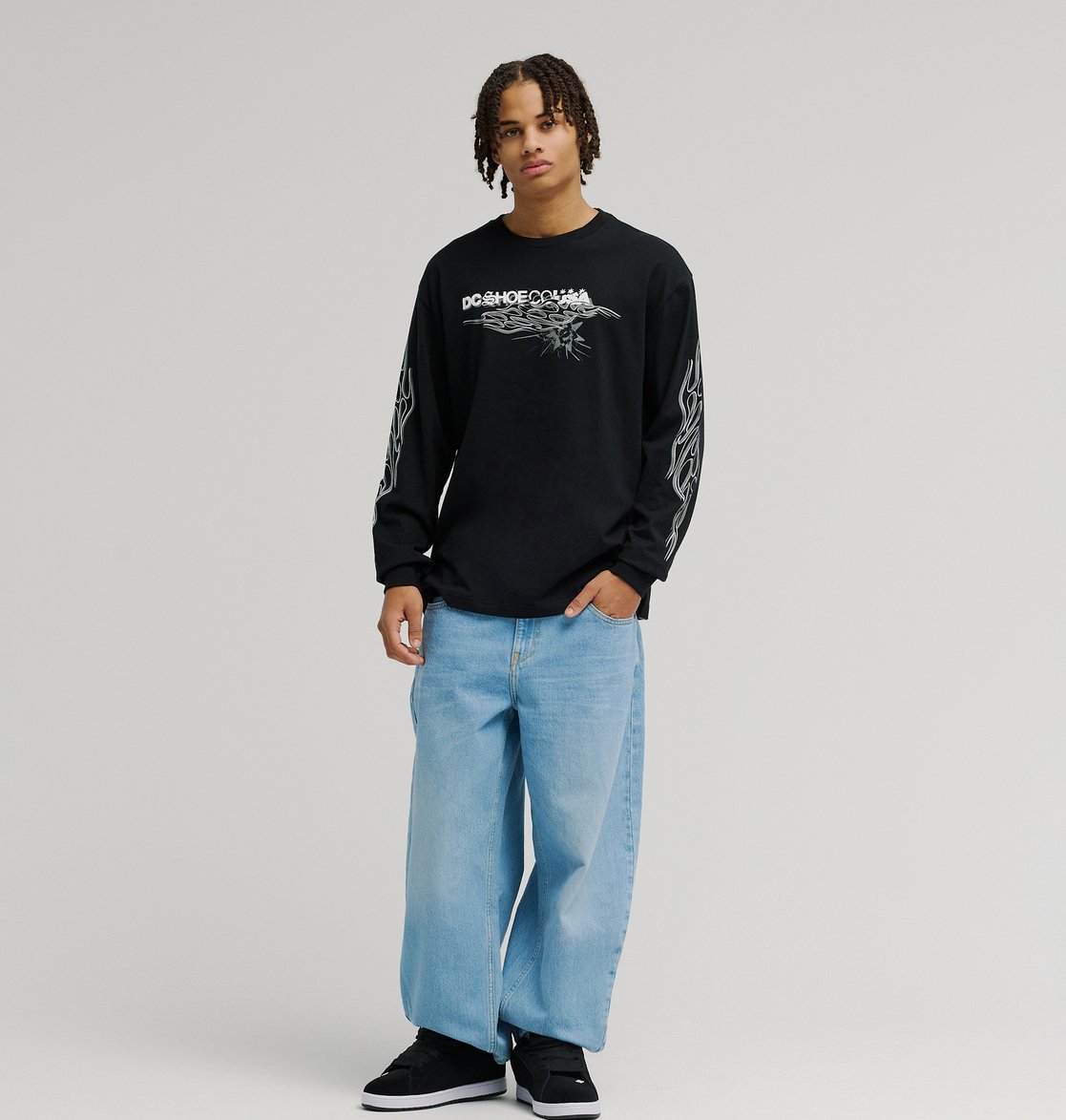 【美品】jentlouis Rib Long Sleeve Tee sizeM DC Side Flame - Men's Black Long Sleeve T-Shirt | DC Shoes
