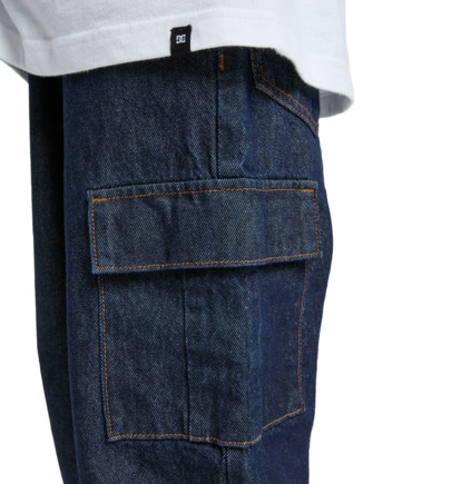 dcshoes, Baggy Cargo Indigo Dye - Pantaloni in denim da Ragazzo 8-16, DARK DENIM (brq0) Baggy Cargo Indigo Dye - Denim Trousers for Boys 8-16  EDBDP03059