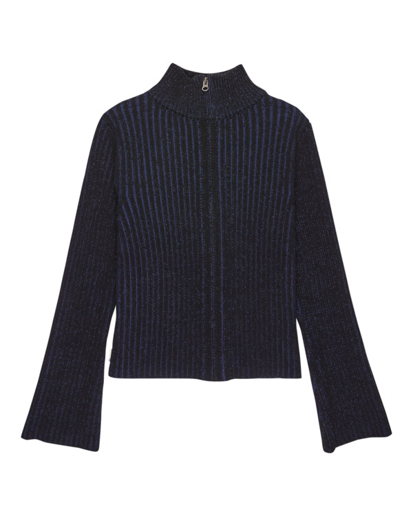 5 2Tone Rib Zip Cardigan W - Casaco de malha com fecho para mulher Azul ELJSW00112 Element