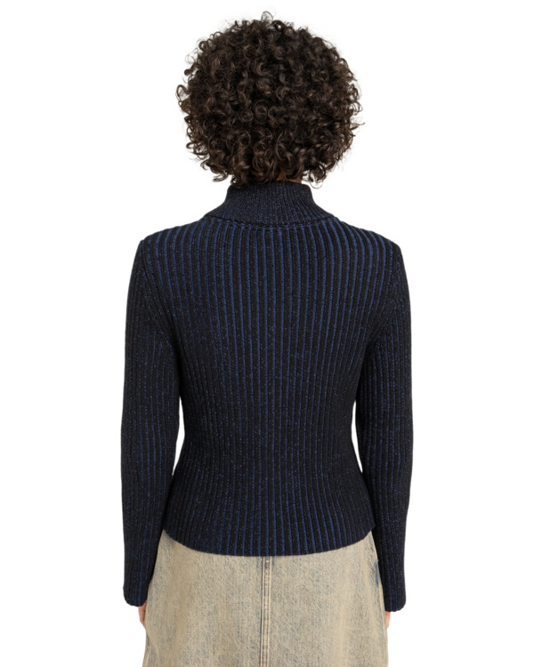 4 2Tone Rib Zip Cardigan W - Casaco de malha com fecho para mulher Azul ELJSW00112 Element