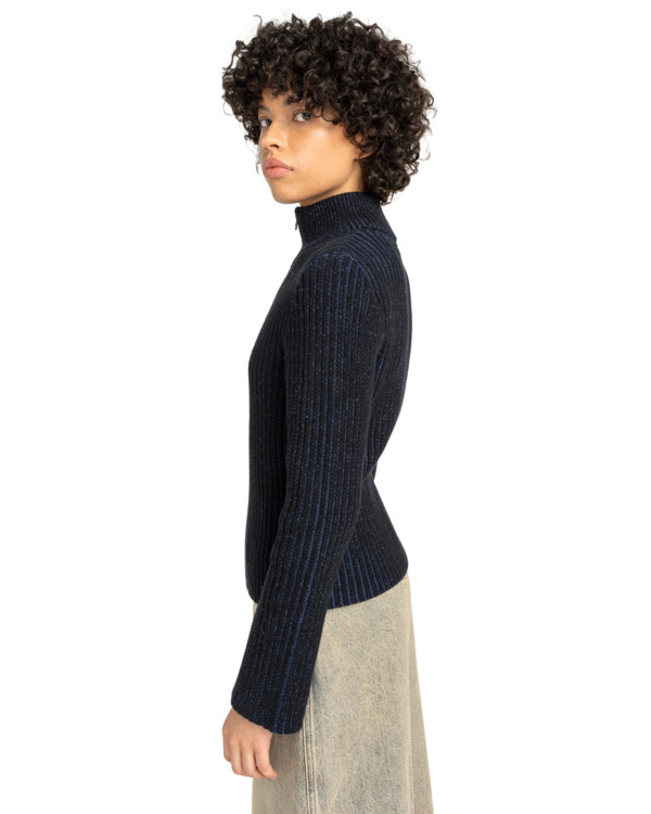 1 2Tone Rib Zip Cardigan W - Casaco de malha com fecho para mulher Azul ELJSW00112 Element