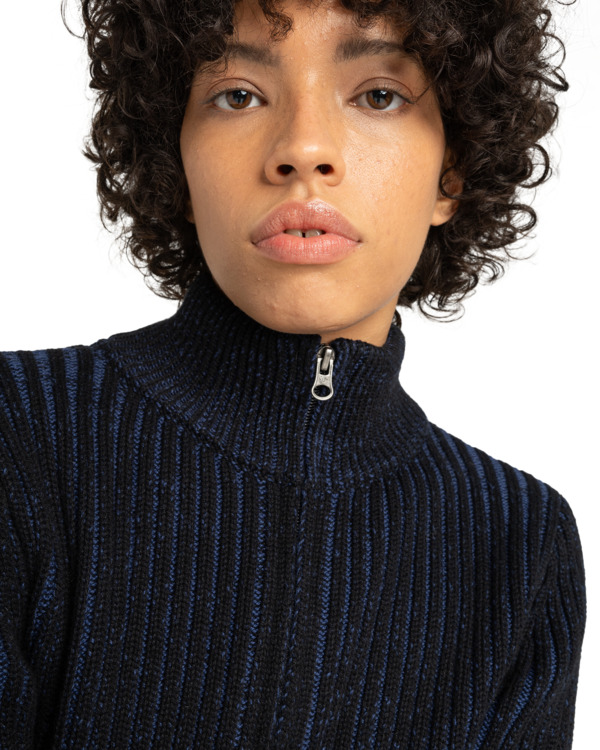 2 2Tone Rib Zip Cardigan W - Casaco de malha com fecho para mulher Azul ELJSW00112 Element