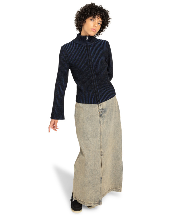 3 2Tone Rib Zip Cardigan W - Casaco de malha com fecho para mulher Azul ELJSW00112 Element