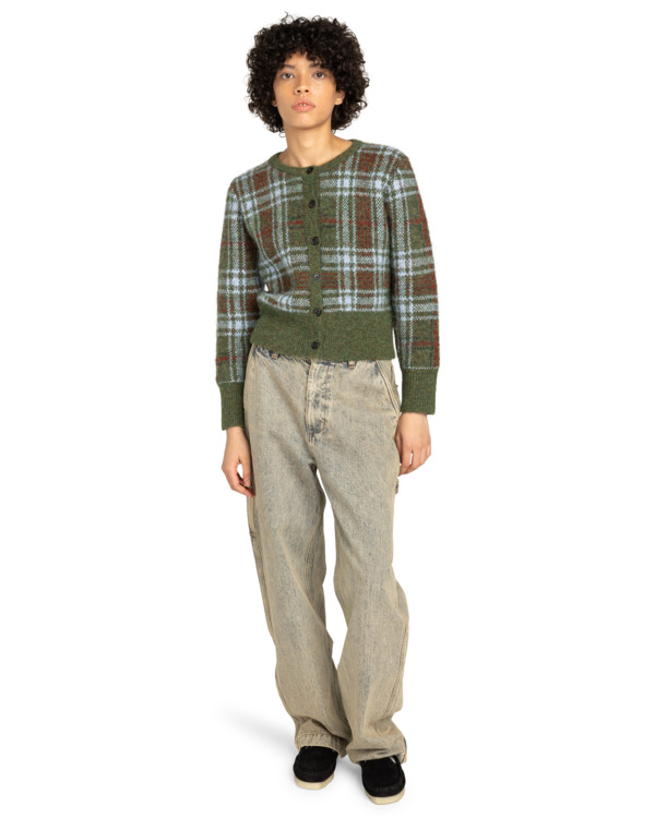 3 Plaid Cardigan W - Casaco de malha para mulher Marrom ELJSW00113 Element