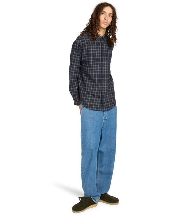6 Button Down Regular Flannel - Long Sleeve Shirt for Men Blue ELYWT00183 Element