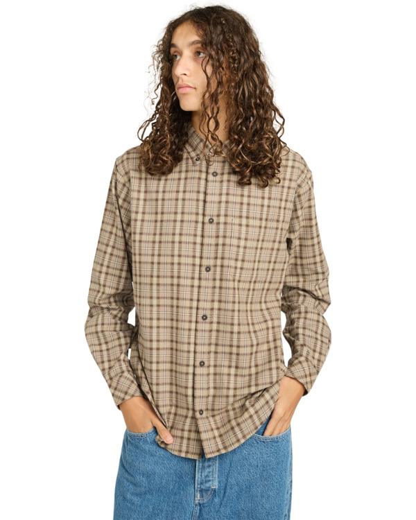 2 Button Down Regular Flannel - Long Sleeve Shirt for Men Beige ELYWT00183 Element