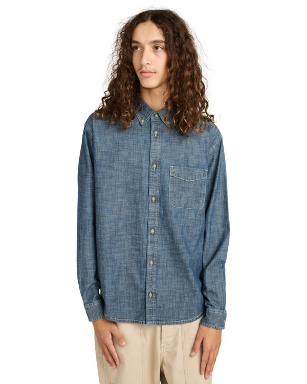 2 Button Down Regular Chambray - Long Sleeve Shirt for Men Blue ELYWT00192 Element