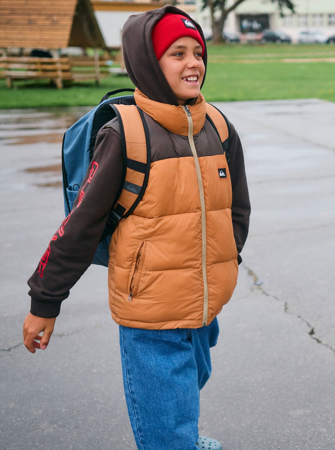 ジャケット・アウター Quiksilver Reversible Puffer Vest Jacket Cold Days Sleeveless - Boys 8-16's Brown Puffer Jacket | Quiksilver