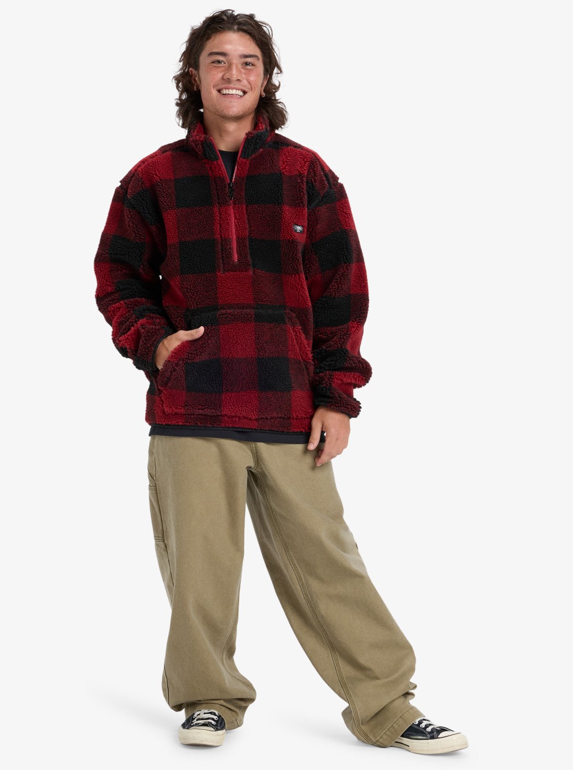 Mercury Woodlands Sherpa - Men's Red Half Zip Sherpa Check