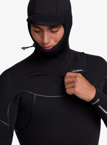 quiksilver, 5/4mm Marathon Sessions - Hooded Chest Zip Wetsuit for Men, BLACK (blk) 5/4mm Marathon Sessions - Hooded Chest Zip Wetsuit for Men  25AW203501
