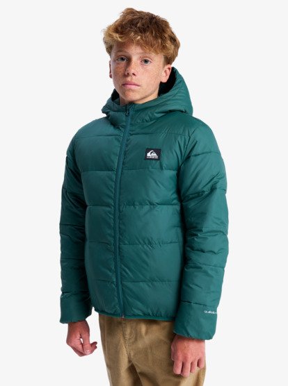 quiksilver, Scaly Reversible - Hooded Insulator Jacket for Boys 8-16, TREKKING GREEN (tkr) Scaly Reversible - Hooded Insulator Jacket for Boys 8-16  EQBJK03347