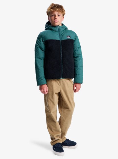 quiksilver, Scaly Reversible - Hooded Insulator Jacket for Boys 8-16, TREKKING GREEN (tkr) Scaly Reversible - Hooded Insulator Jacket for Boys 8-16  EQBJK03347