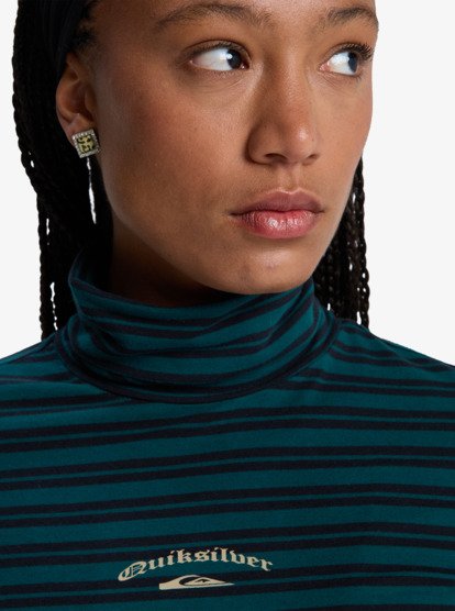 quiksilver, Mercury Turtle - Camiseta de manga larga para mujer, BOTANICAL GREEN MERCURY STRIPE (gze3) Mercury Turtle - Long Sleeve T-Shirt for Women  EQWKT03206
