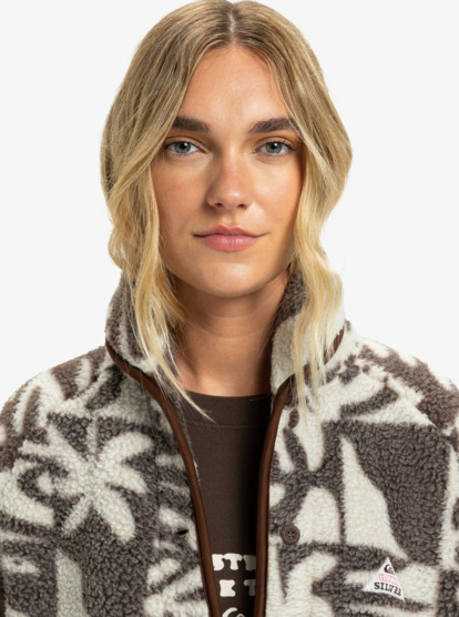quiksilver, Chalok Sherpa - Chaqueta polar con botones para mujer, CHOCOLATE BROWN CHALOK CHECKER (csd6) Chalok Sherpa - Buttoned Polar Fleece Jacket for Women  EQWPF03003