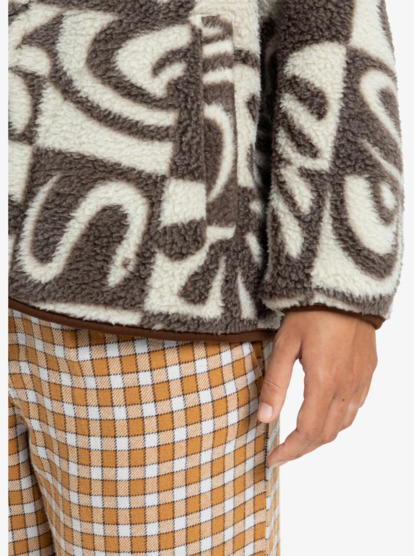 quiksilver, Chalok Sherpa - Chaqueta polar con botones para mujer, CHOCOLATE BROWN CHALOK CHECKER (csd6) Chalok Sherpa - Buttoned Polar Fleece Jacket for Women  EQWPF03003