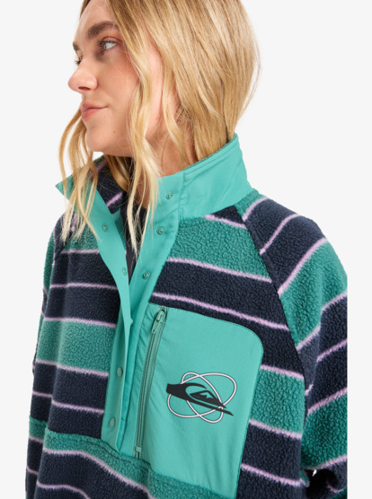 quiksilver, Renek Hz - Forro polar para mujer, DEEP SEA STRP RENEK (gmw6) Renek Hz - Polar Fleece for Women  EQWPF03006