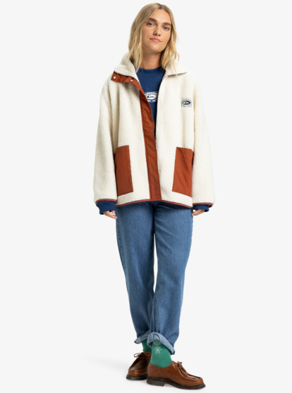 quiksilver, Minto Sherpa - Chaqueta de borreguito para mujer, SNOW WHITE (wbk0) Minto Sherpa - Sherpa Jacket for Women  EQWPF03007