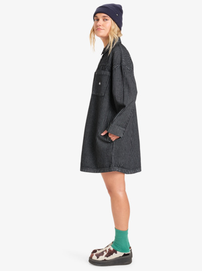 quiksilver, Iced Age Woven - Vestido tipo camisa para mujer, TARMAC (kta0) Iced Age Woven - Long Sleeve Mini Dress for Women  EQWWD03120