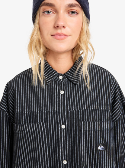 quiksilver, Iced Age Woven - Vestido tipo camisa para mujer, TARMAC (kta0) Iced Age Woven - Long Sleeve Mini Dress for Women  EQWWD03120
