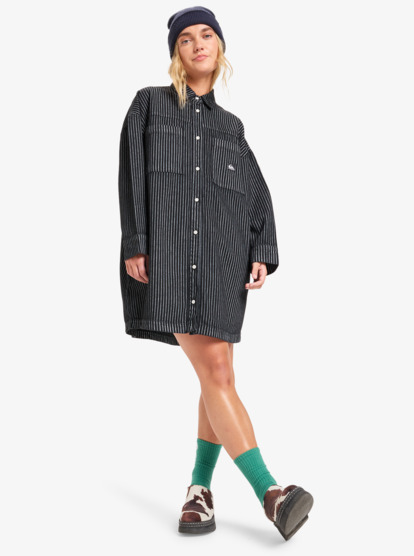 quiksilver, Iced Age Woven - Vestido tipo camisa para mujer, TARMAC (kta0) Iced Age Woven - Long Sleeve Mini Dress for Women  EQWWD03120
