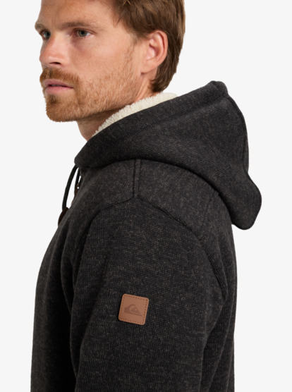 quiksilver, Keller Sherpa - Sudadera de sherpa con capucha y cremallera para hombre, BLACK HEATHER (kvjh) Keller Sherpa - Full Zip Sherpa Hoodie for Men  EQYFT05112