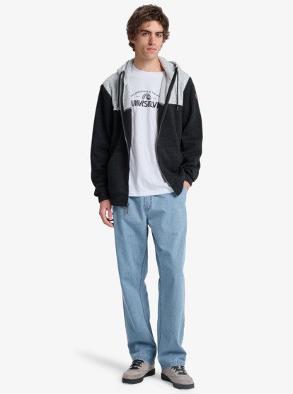 quiksilver, Keller Block Zip - Casaco com capuz com fecho completo para homem, BLACK HEATHER (kvjh) Keller Block Zip - Full Zip Hoodie for Men  EQYFT05122