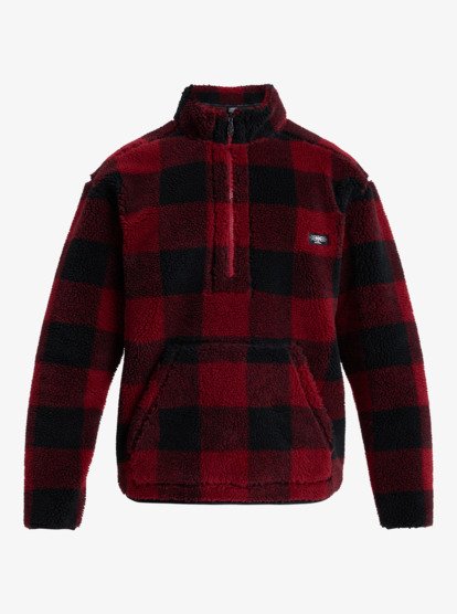quiksilver, Mercury Woodlands Sherpa - Veste Sherpa à carreaux pour Homme, WOODLANDS BIKING RED (rsg1) Mercury Woodlands Sherpa - Half Zip Sherpa Check Jacket for Men  EQYPF03070