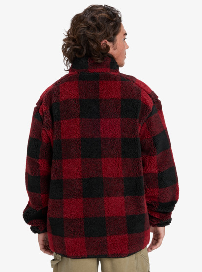 quiksilver, Mercury Woodlands Sherpa - Veste Sherpa à carreaux pour Homme, WOODLANDS BIKING RED (rsg1) Mercury Woodlands Sherpa - Half Zip Sherpa Check Jacket for Men  EQYPF03070