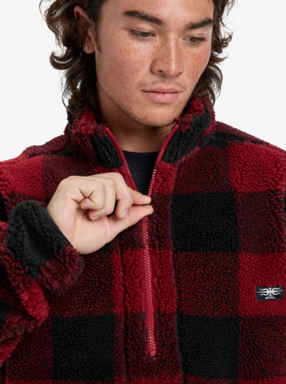 quiksilver, Mercury Woodlands Sherpa - Veste Sherpa à carreaux pour Homme, WOODLANDS BIKING RED (rsg1) Mercury Woodlands Sherpa - Half Zip Sherpa Check Jacket for Men  EQYPF03070