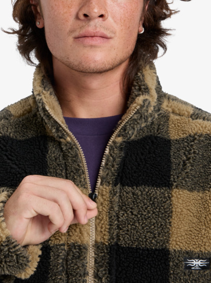 quiksilver, Mercury Woodlands Sherpa - Veste Sherpa à carreaux pour Homme, WOODLANDS ELMWOOD (tmp1) Mercury Woodlands Sherpa - Half Zip Sherpa Check Jacket for Men  EQYPF03070
