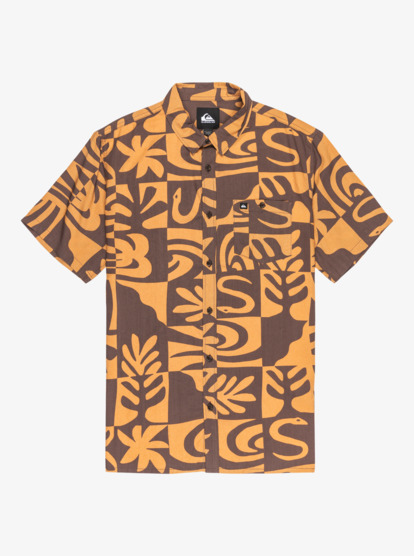 quiksilver, Safe Paradise - Short Sleeve Shirt for Men, ALMOND DESERT CHECKER (cmd6) Safe Paradise - Short Sleeve Shirt for Men  EQYWT04607